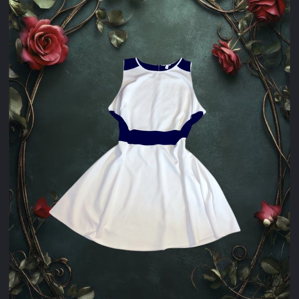 Boutique 9 White Fit-and-Flare Dress with Black Accents
